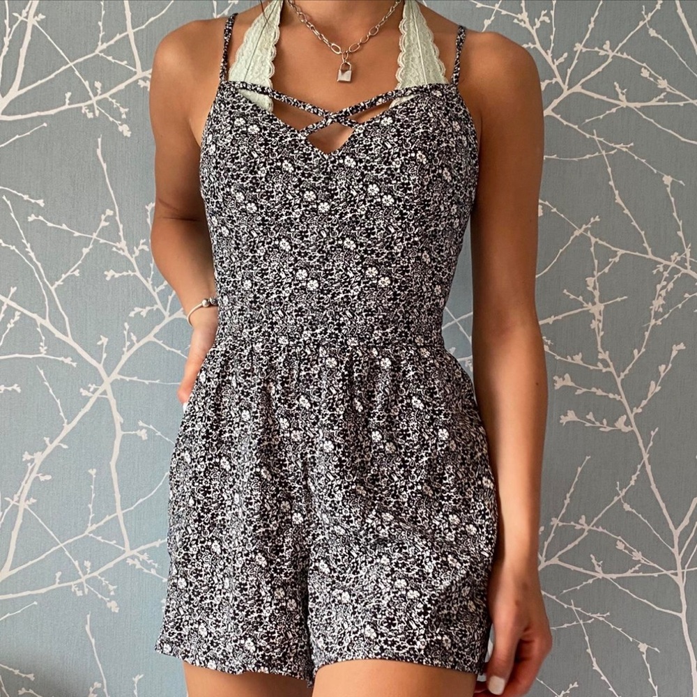 Hollister Monochrome Floral Playsuit Romper